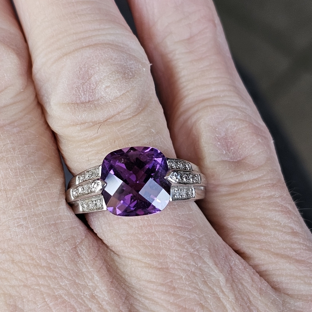Retired Michelle Albala Amethyst & Diamond Ring in Sterling Silver Size 7! - Picture 11 of 15